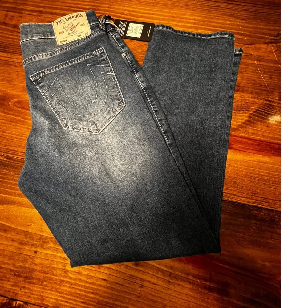 True Religion Bobby Applique Jeans Mens 32W 32L Medium Blaze Wash TR Logo NWT